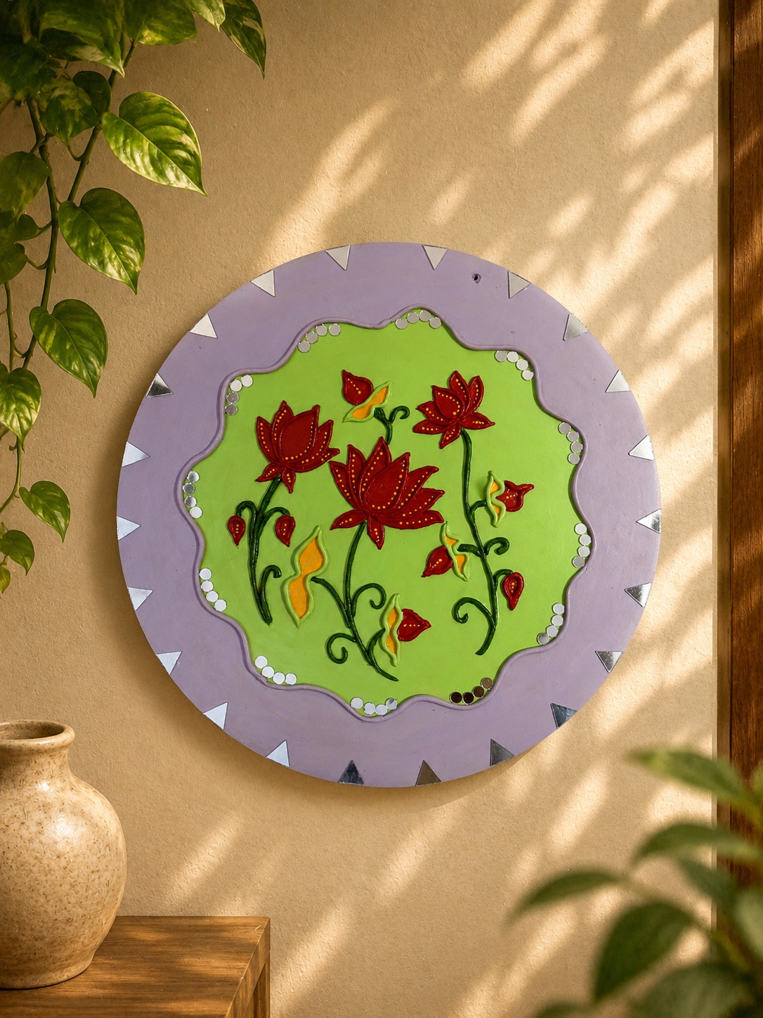 Rustic wall ornament with floral detail