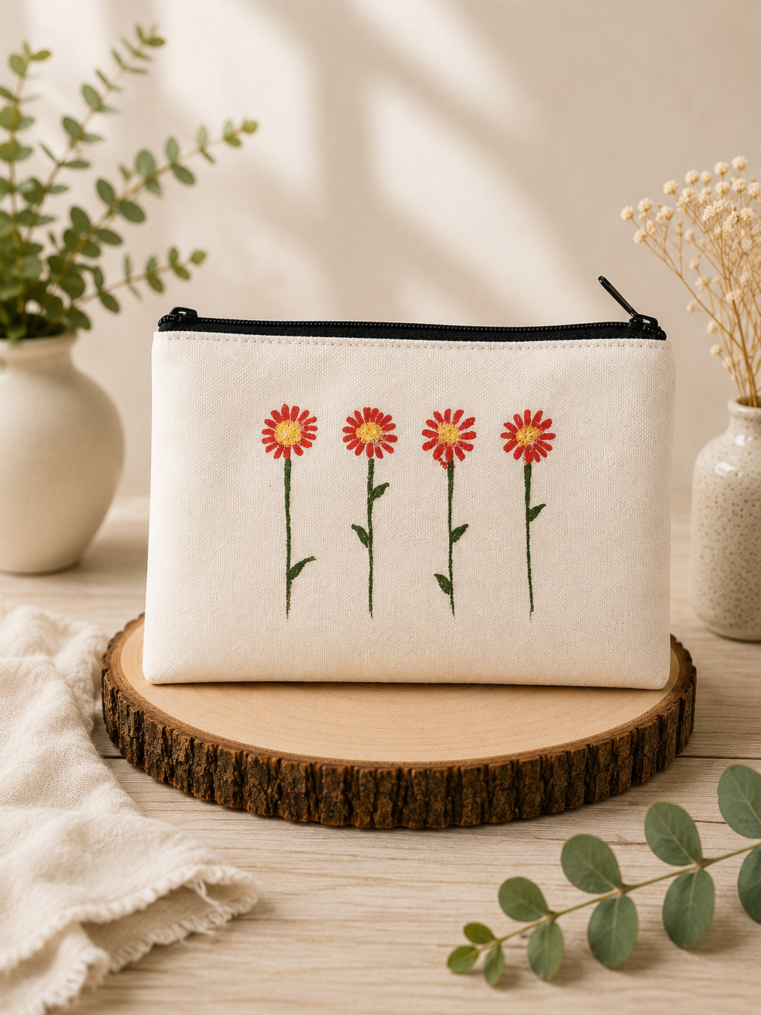 Floral canvas pouch