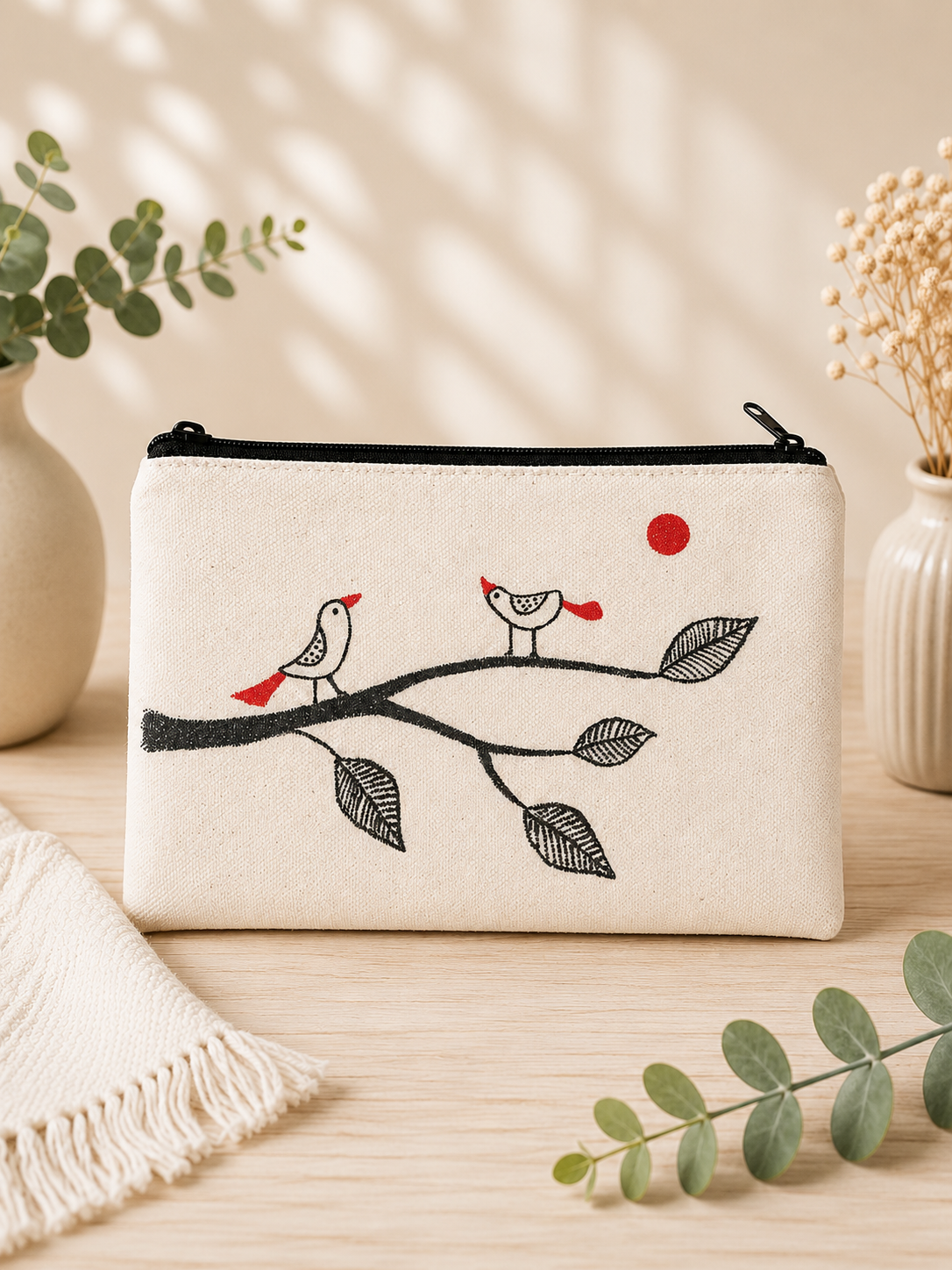 Minimal pouch with illustration and plants