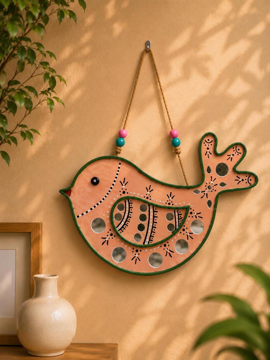 Handcrafted Bird Wall Hanging with Mirrors
