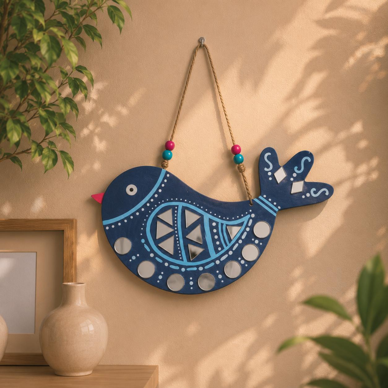 Handcrafted Bird Wall Hanging with Mirrors