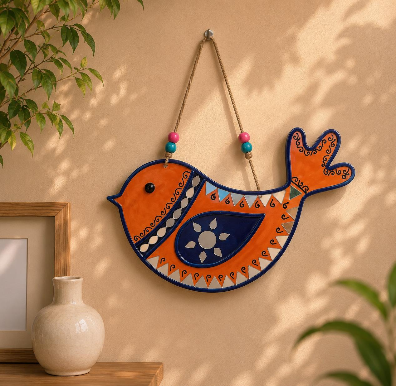 Handcrafted Bird Wall Hanging with Mirrors