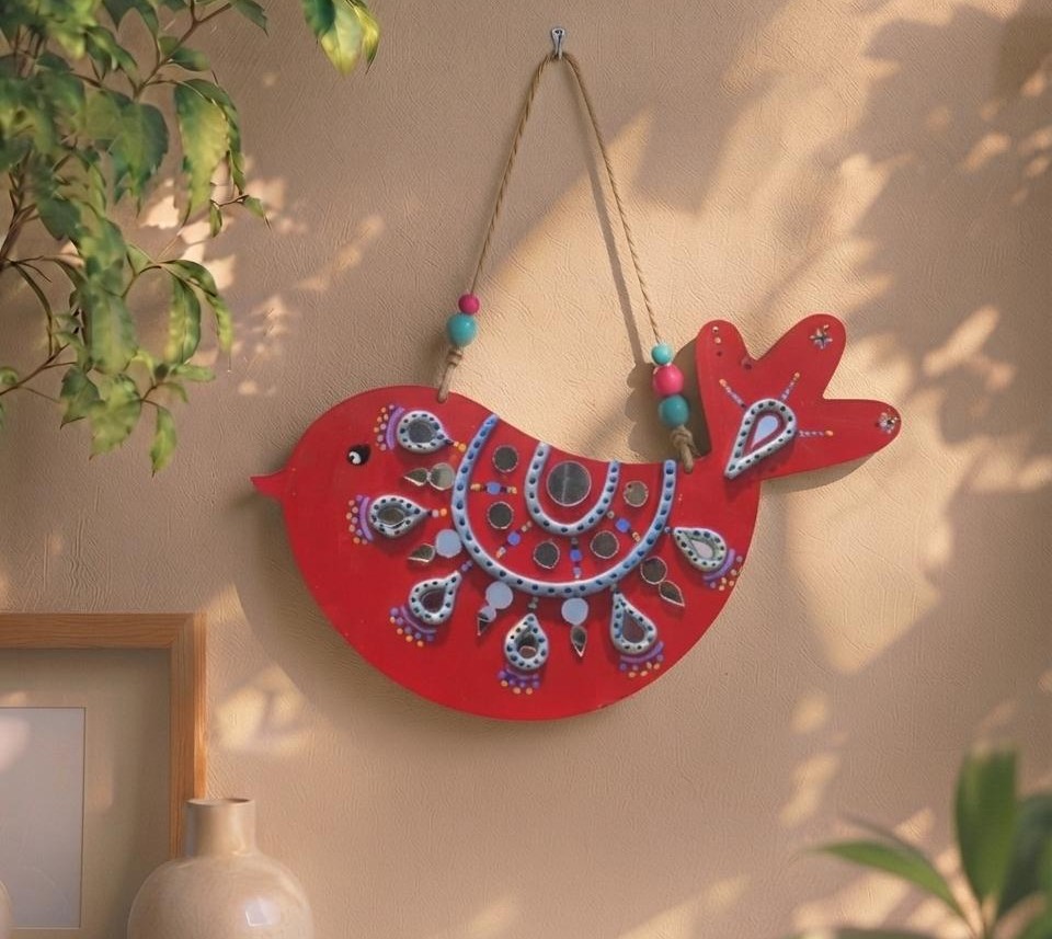 Red Folk Art Bird Wall Hanging